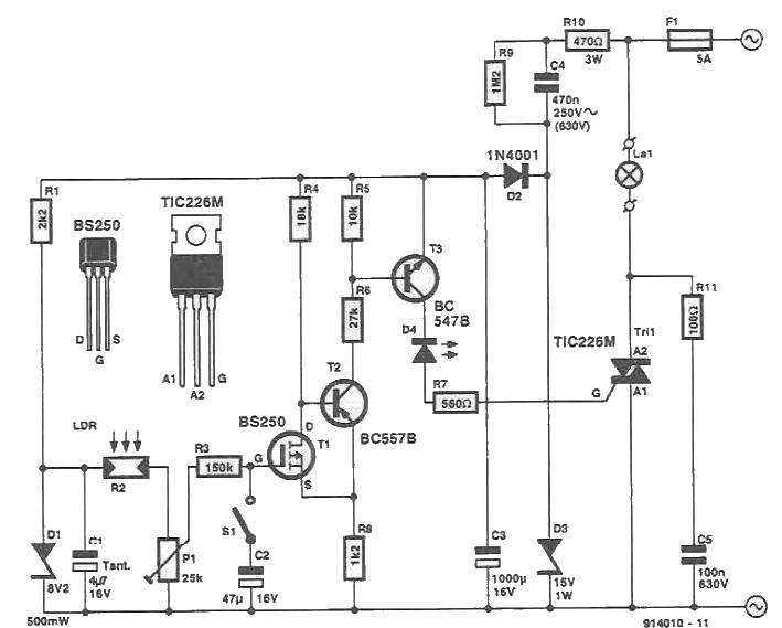Light sensitive switch circuit diagram