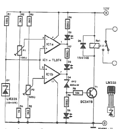 Temperature switching circuit using LM335