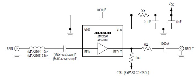 MAX2664 MAX2665 VHF UHF low noise amplifiers  schematic circuit
