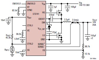 LT3741 20A DC DC controller circuit diagram