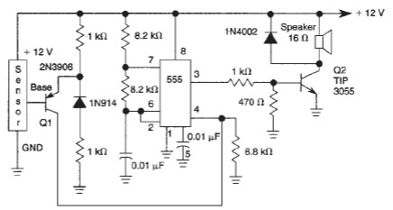 Multi sensor 555 timer alarm circuit schematic diagram