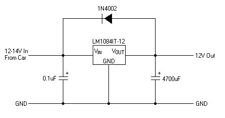 LM1084 12 volts regulator circuit diagram schematic for car