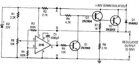variable 50 vots power supply circuit diagram