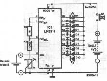 LM3914 battery tester circuit diagram